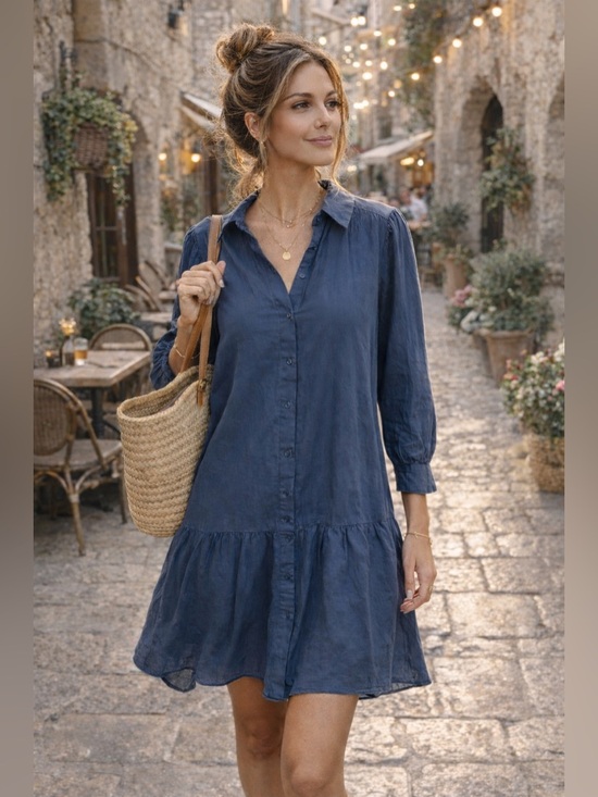Zara Dresses & Skirts - Zara Dusty Blue Prairie Shirt Dress Small Cottagecore Boho Button Front